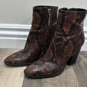 Zara Brown Ankle Booties with Snake Print